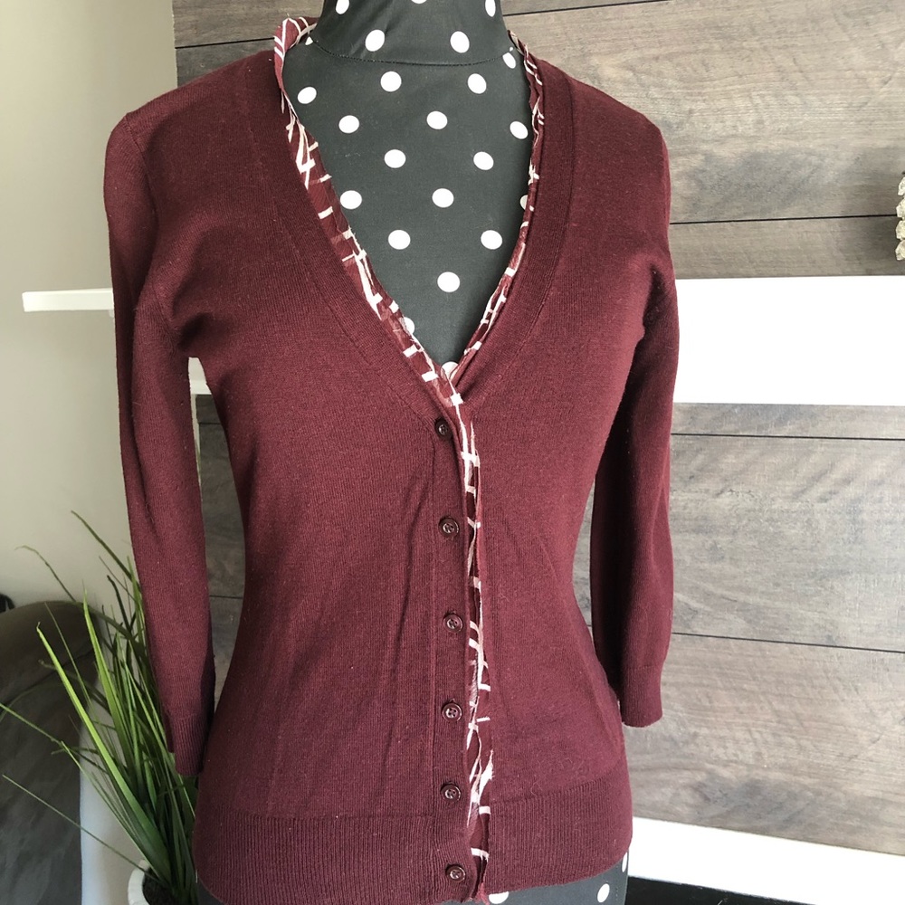 Maroon New York & Co. Cardigan w/ Decorative Trim